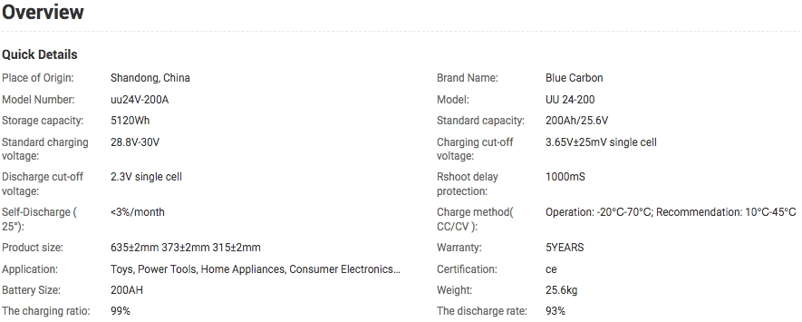 Blue Carbon 24v 200ah Lithium Battery